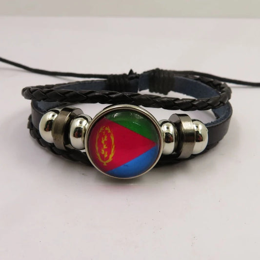 Love Eritrea Flag Leather Bracelet Charm Women Men Glass Bead Bracelets Friendship Gift