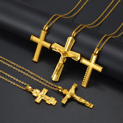 Kam-shop Goldfarbene Jesus-Kreuz- Halskette -Frauen.