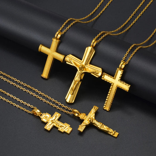 Kam-shop Goldfarbene Jesus-Kreuz- Halskette -Frauen.