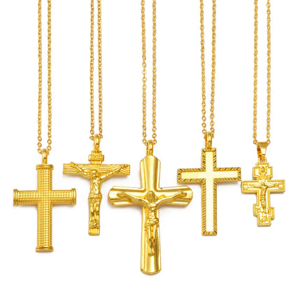 Kam-shop Goldfarbene Jesus-Kreuz- Halskette -Frauen.