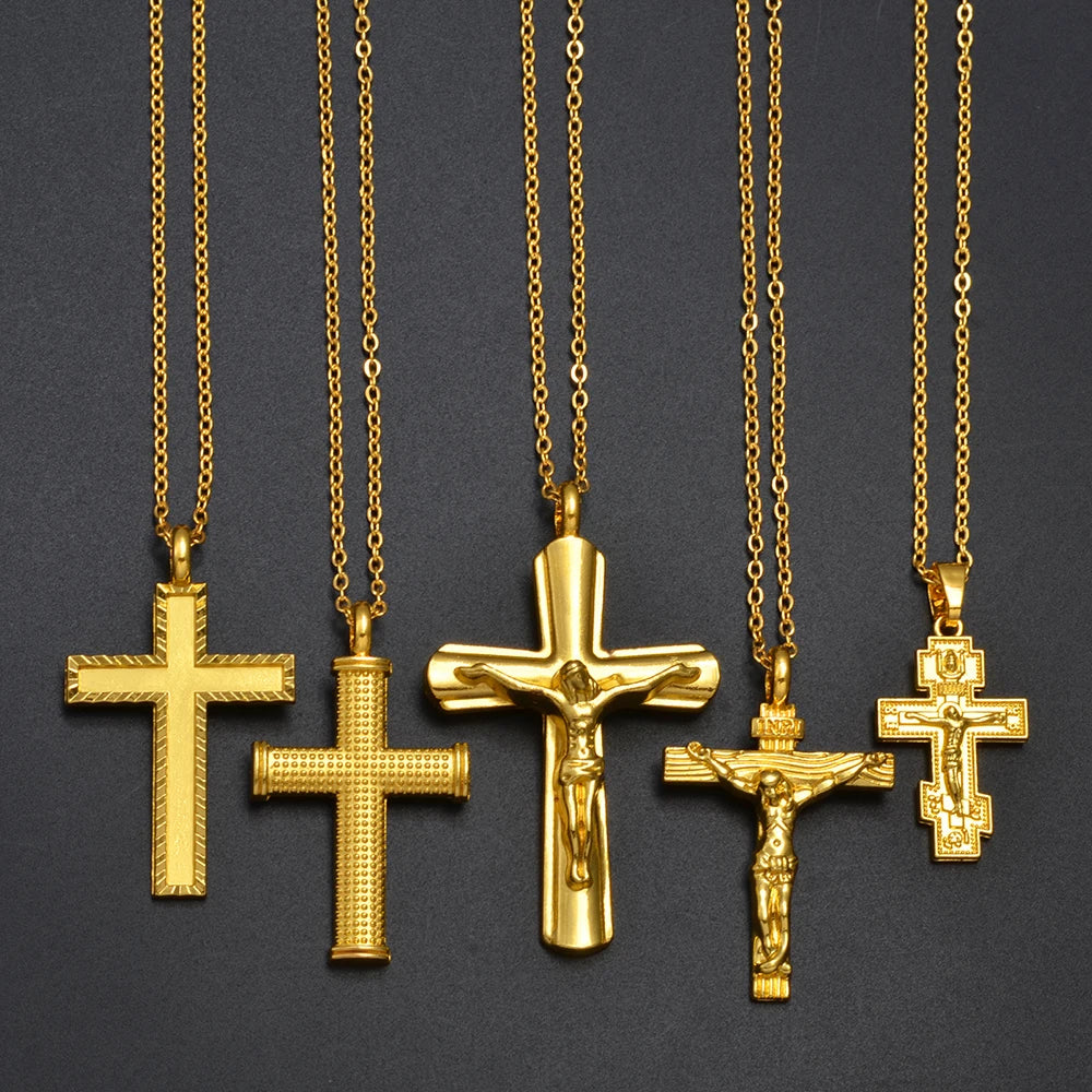 Kam-shop Goldfarbene Jesus-Kreuz- Halskette -Frauen.