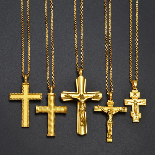 Kam-shop Goldfarbene Jesus-Kreuz- Halskette -Frauen.