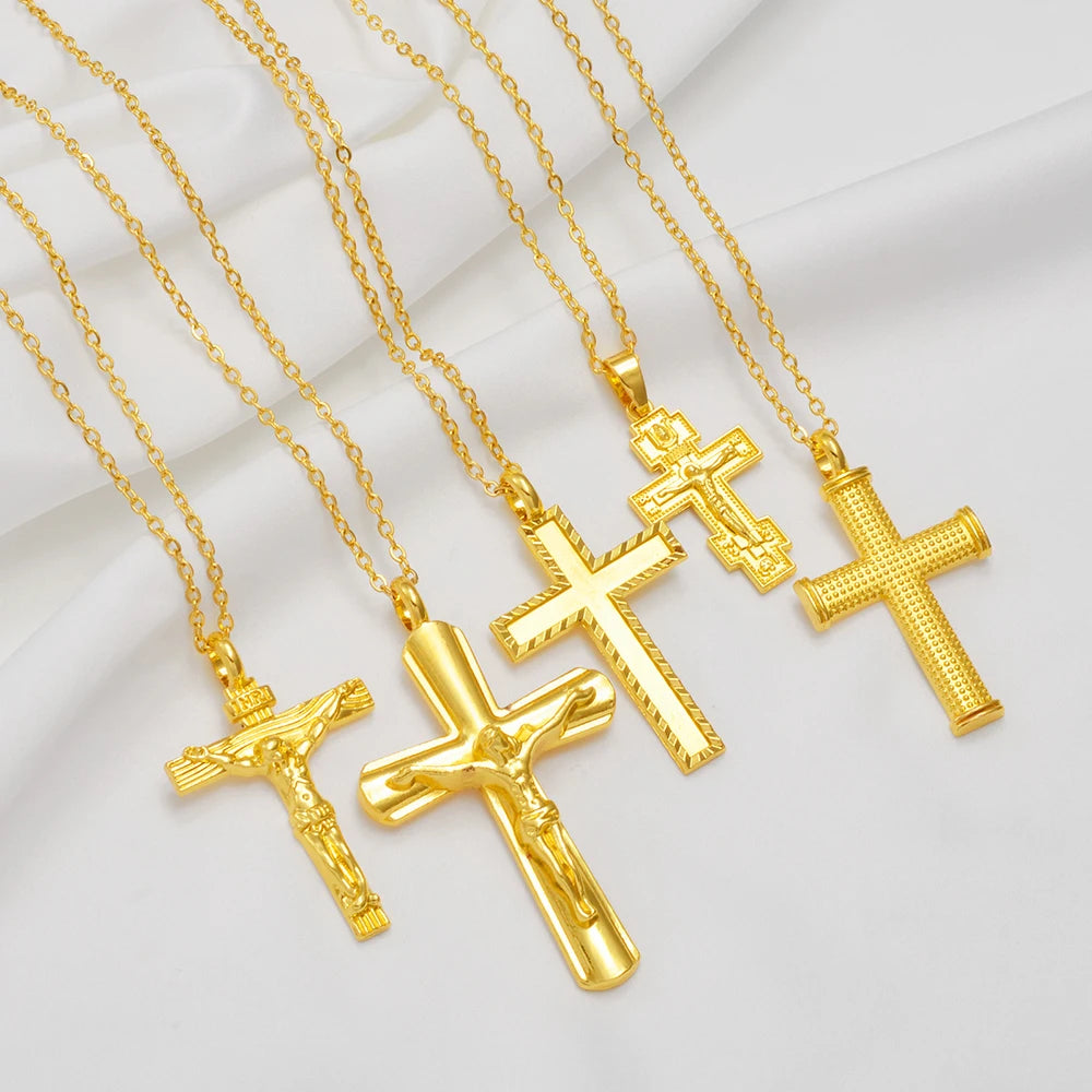 Kam-shop Goldfarbene Jesus-Kreuz- Halskette -Frauen.