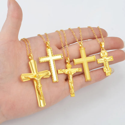 Kam-shop Goldfarbene Jesus-Kreuz- Halskette -Frauen.